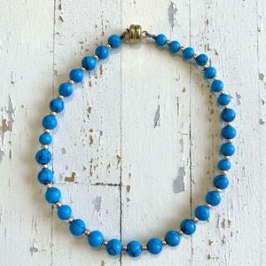 Cobalt Blue Howlite Bracelet with Gold Beads | Dainty Stackable Gemstones